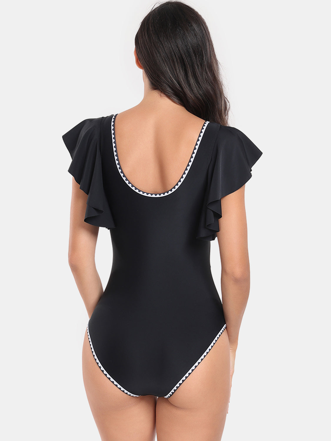 Plunge Cap Sleeve One-Piece Swimwear