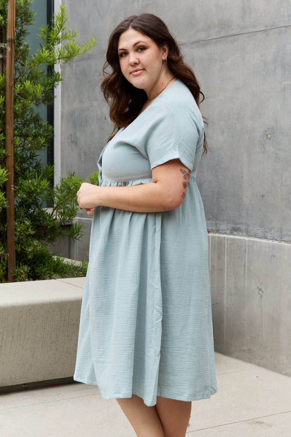 Sweet Lovely By Jen Full Size Button Down Midi Dress