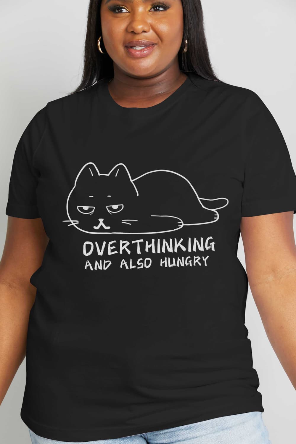 Simply Love Full Size OVERTHINKING AND ALSO HUNGRY Graphic Cotton Tee