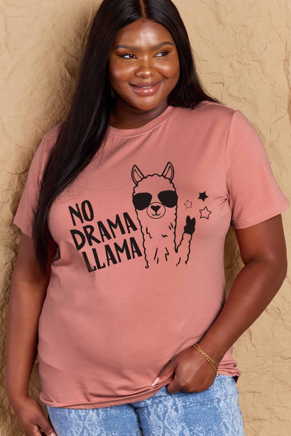 Simply Love Full Size NO DRAMA LLAMA Graphic Cotton Tee