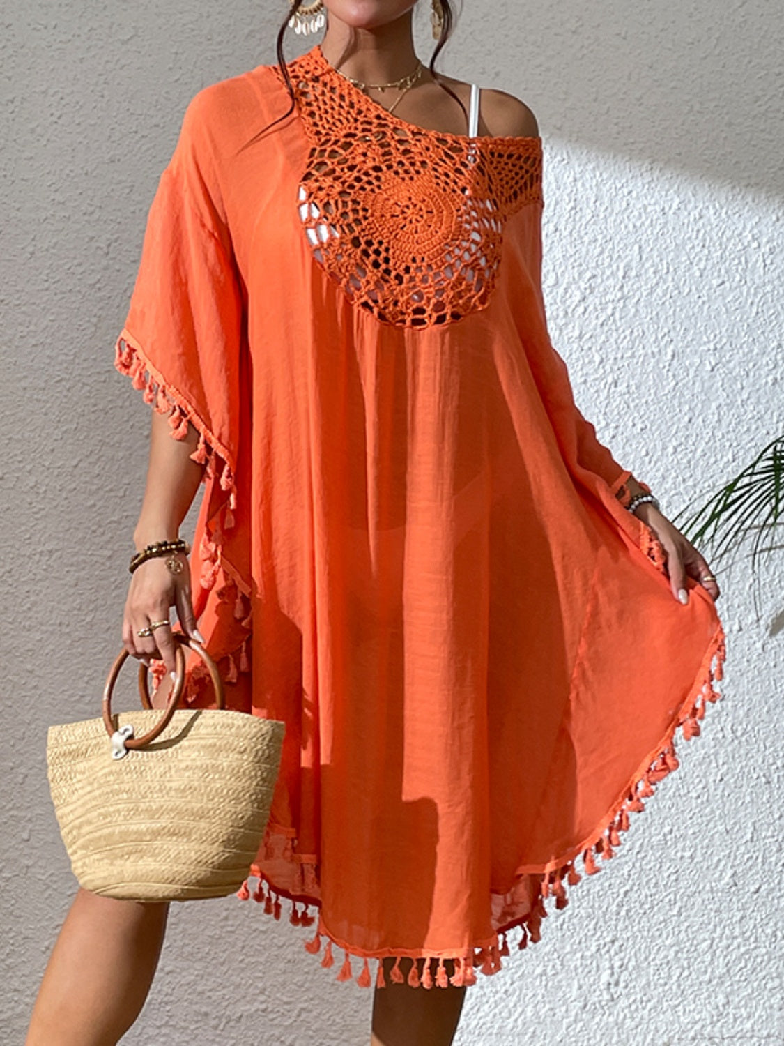 Tassel Cutout Scoop Neck Cover-Up Dress