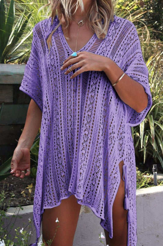 Cutout V-Neck Cover-Up with Tassel