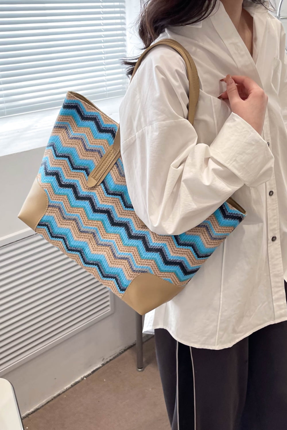 Chevron Straw Tote Bag