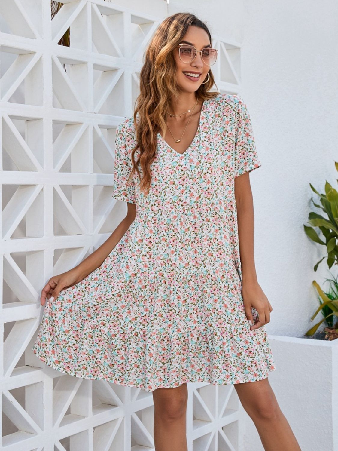 Ditsy Floral V-Neck Mini Dress