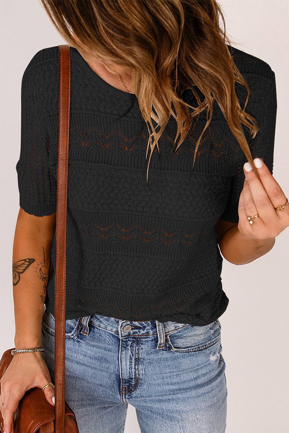 Round Neck Short Sleeve Knit Top