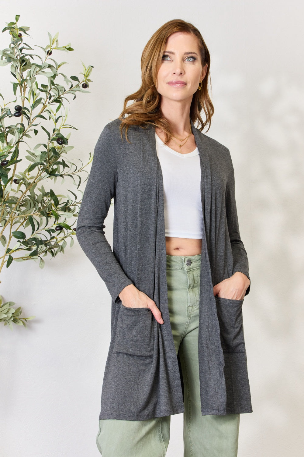 Celeste Full Size Open Front Cardigan with Pockets