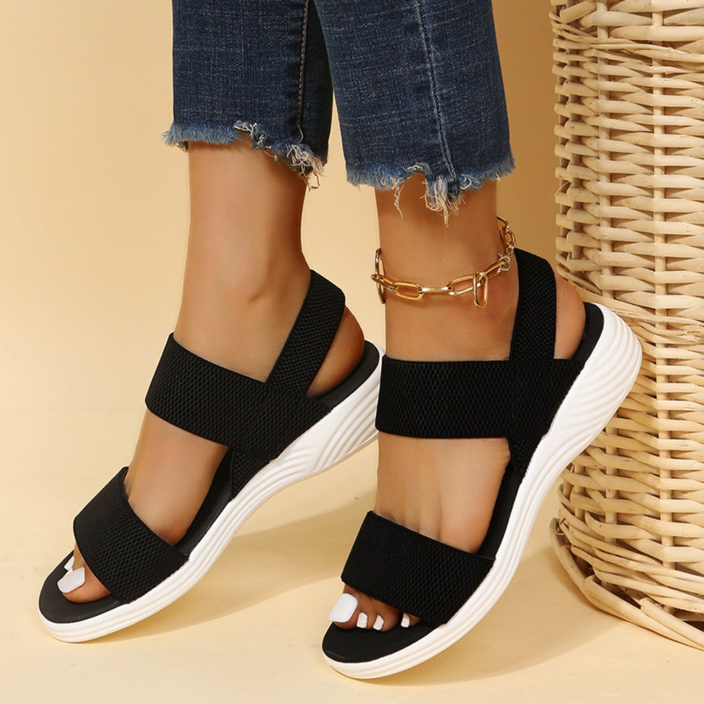 Rubber Open Toe Low Heel Sandals