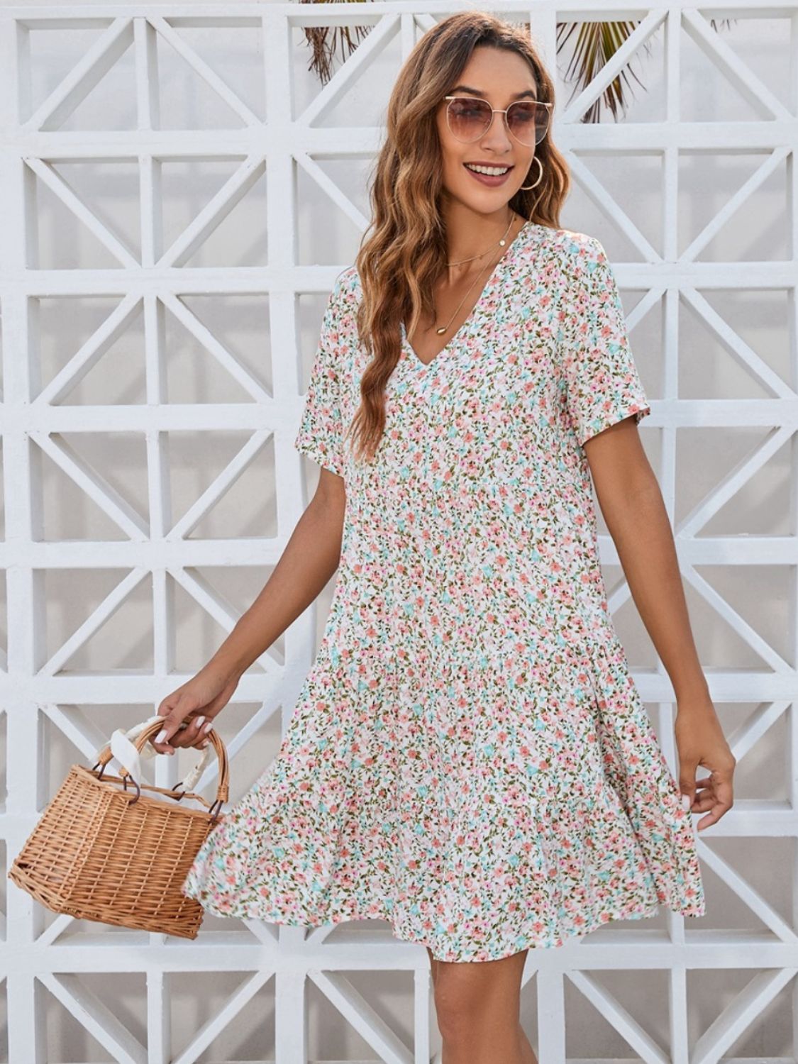 Ditsy Floral V-Neck Mini Dress