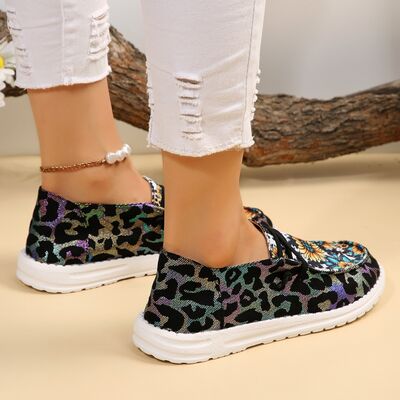 Sunflower Pattern Flat Loafers